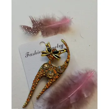 Brož Brož kočka, zlatá se zirkony a kamínky