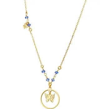 Náhrdelník Pozlacený stříbrný náhrdelník se sklem - motýli, kroužek - AP532-4261