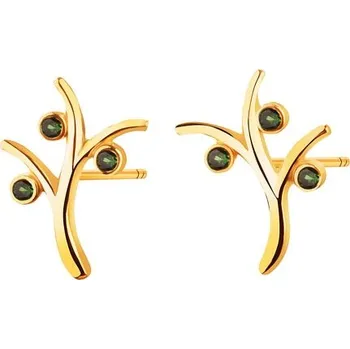 Náušnice Zlaté náušnice se syntetickými smaragdy - stromy - K-813.04