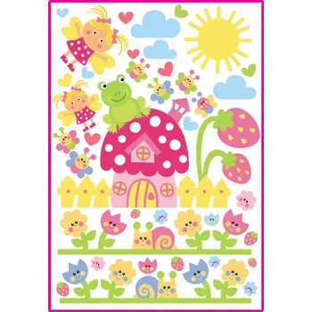 Samolepící dekorace Samolepka Květiny a domeček 60 x 100 cm POSLEDNÍ KUS (Samolepka na zeď)