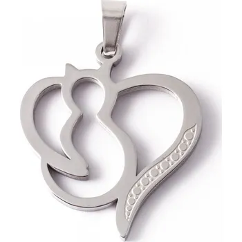 Řetízek Přívěšek, srdce s kočkou, chirurgická ocel