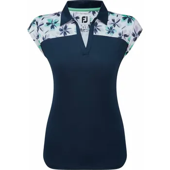 Dámské tričko FootJoy Blocked Floral Print Lisle dámské polo, modré dámské, XS