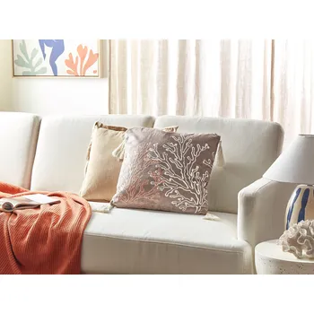 Polštář Dekorační polštář taupe samet 45 x 45 cm mořský motiv korálový vzor čtvercový polyesterová výplň příslušenství Beliani