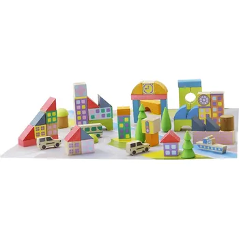 ostatní stavebnice Jeujura Dřevěná stavebnice Městečko z kostek 50 dílů