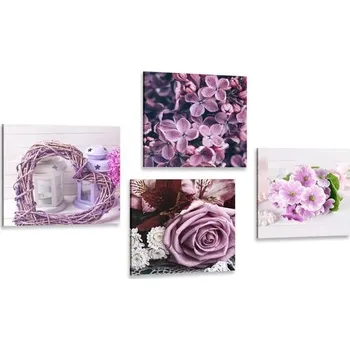 Obraz Dovido Set obrazů levandulové zátiší s květinami