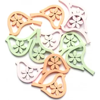 Velikonoční dekorace Dřevěná dekorace 3,5x2,5cm - Ptáček, 3ks, pastelové barvy mix