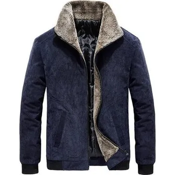 Zimní manšestrová bunda slim s kožešinovým límcem Barva: Modrá, Velikost: 4XL