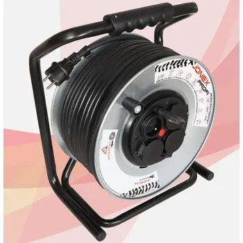Prodlužovací kabel JONEX Přívod prodlužovací 50m zásuvky 4x 230V/16A s bubnem IP44 černá (H05RR-F 3x2,5) 20500420