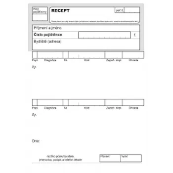 Tiskopis RECEPTY nečíslované (VZP10/2009) A6 100 listů volně