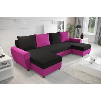 Sedací souprava Rohová sedačka PERKSUM U, černá/růžová +možnost VÝNOSU + vyzvednutí ZDARMA