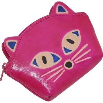 Kožená peněženka na drobné Kočička mincovka růžová