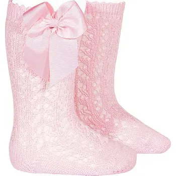 DĚTSKÉ BAVLNĚNÉ HÁČKOVANÉ PODKOLENKY CONDOR S MAŠLÍ, PINK Velikost: 2 | výška 82-89 cm