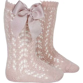 DĚTSKÉ BAVLNĚNÉ HÁČKOVANÉ PODKOLENKY CONDOR S MAŠLÍ, OLD ROSE Velikost: 2 | výška 82-89 cm