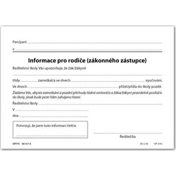 Tiskopis Informace pro rodiče, zákonného zástupce, list A6