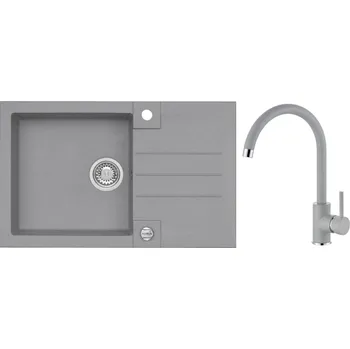 Granitový dřez Alveus Set Rock 130 Granitový dřez s odkapem 780x480 mm + baterie Roxa 81, beton, SETA22221