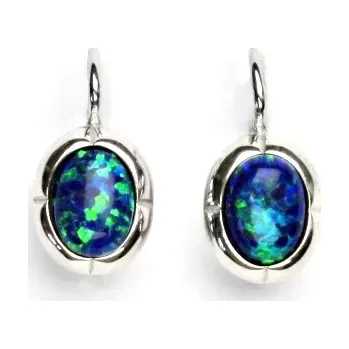 Náušnice Stříbrné náušnice tmavě modrý opál - NK1374 (Stříbrné náušnice s opálem 8x6 mm)
