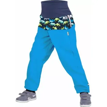 Chlapecké kalhoty Batolecí softshellové kalhoty Unuo s fleecem Autíčka tyrkysová velikost 86/92 SLIM
