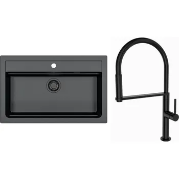 Granitový dřez Set Alveus (dřez Atrox 40 Black Edition Black 91 + baterie Deep black Černá matná) SETA24003