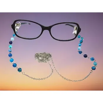 Šnůrka na brýle s modrým achátem a chirurgickou ocelí – elegantní a odolný doplněk