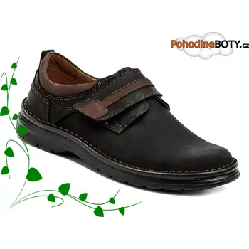 Pánská zdravotní obuv Pánské polobotky suchý zip širší kůže Wawel (PA411-2-01-29 hnědočerné)