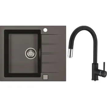Granitový dřez Alveus Set Cadit 10 Granitový dřez s odkapem 590x500 mm + baterie Delos 91, černá, SETA22199