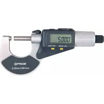 PRIDE Digitální mikrometr, tvrdokovové doteky, ABS/INC stupnice, čísl. krok 0,001 mm