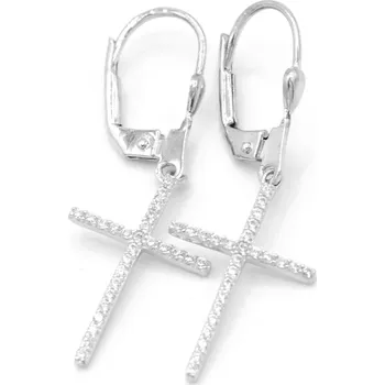 Náušnice Náušnice z bílého zlata visací křížky se zirkony 2,18g