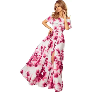 Dámské šaty Numoco Dámské dlouhé šaty s květy 194-2 růžová XS / S / M / L / XL