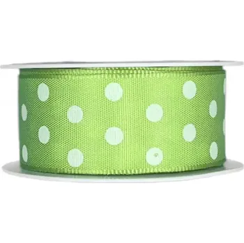 Stuha Stuha HOT SPOT zelená 25 mm x 2 m ( 9,- Kč/m) (Stuha puntíky, hráškově zelená, jednostranný potisk, s drátkem)