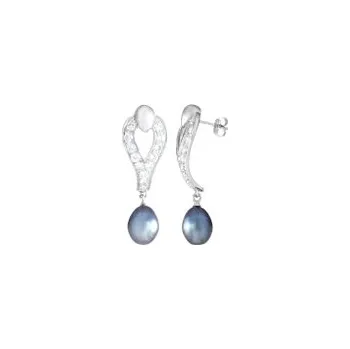 Náušnice Náušnice visací stříbrné Perla tmavá se zirkony