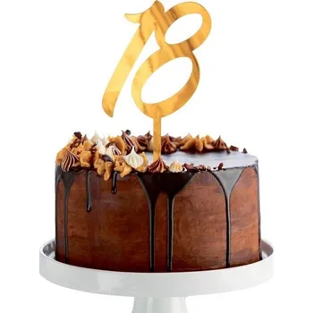 Akrylová dekorace na dort 18, zlatá, 12x7 cm