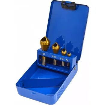 Příslušenství k frézce Záhlubníky-odjehlovače 2 - 20 mm, sada 4 díly, HSS-TiN, s příčným otvorem, úhel 90° (TrueTech)