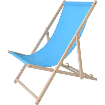 Zahradní lehátko Rozkládací polohovací dřevěné křeslo / lehátko venkovní, látkový sedák, světle modré
