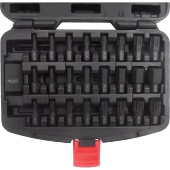 Gola sada Sada bitů 1/2", pro rázové utahováky s adaptérem, Inbus, Torx a XZN, 26 dílů, Welzh (Welzh Werkzeug)