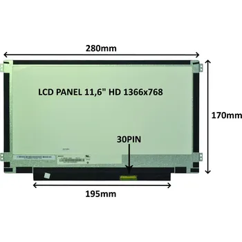 Náhradní displej pro notebook SIL LCD PANEL 11,6'' HD 1366x768 30PIN MATNÝ / ÚCHYTY PO STRANÁCH 77047097