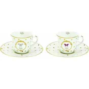 Easy Life Porcelánové šálky a podšálky na kávu Dots & Butterfly 2x80 ml 2 ks