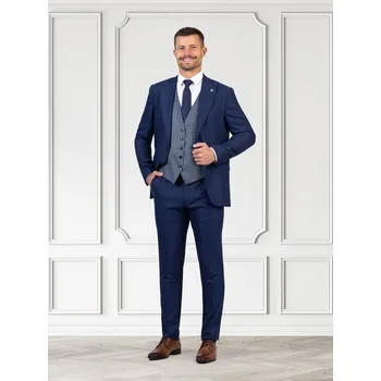 FERATT Pánský oblek s vestou MONZA - modrý Velikost: 176/60