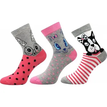 Dámské ponožky Komfortní ponožky barevné s obrázky růžová/šedá 3 páry - 35-38 | P685991