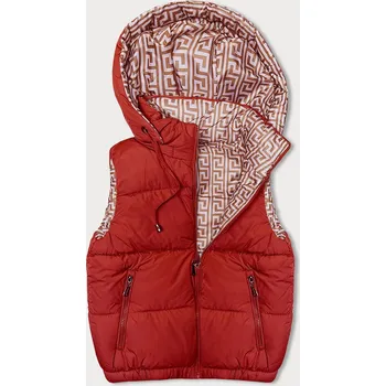 Dámská vesta Červená péřová vesta s kapucí a stojáčkem od J.STYLE, odstíny červené S (36) i392_22711-46