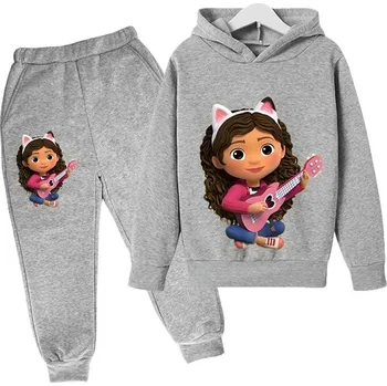 Gabby's Dollhouse Dětská tepláková souprava s potiskem na motivy oblíbeného seriálu "Gabby's Dollhouse" (šedá) Barva: šedá + šedá, Velikost: 110