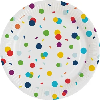 Papírové talířky Rainbow Confetti 18 cm - 8 ks