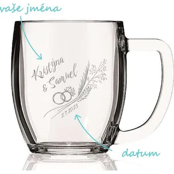 Sklenice Svatební půllitr Prsteny v obilí