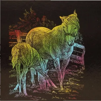 omalovánky EDEN Vyškrabavací obrázek duhový A5 kůň s hříbětem