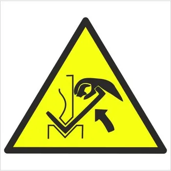 Výstraha - Rozdrcení rukou mezi ohraňovacím lisem a materiálem Samolepka 200 x 200 mm tl. 0.1 mm - Kód: 16441