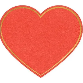 Svatební dekorace Papírové ubrousky Červené srdce se zlatým okrajem 20 ks