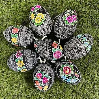 Velikonoční dekorace Ručně malovaná velikonoční husí kraslice na zavěšení, 1ks