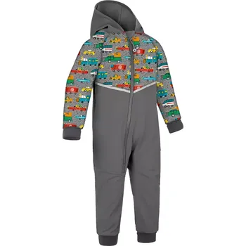 dívčí zimní kombinéza Unuo Batolecí softshellová kombinéza s fleecem Mini Tm.šedá ZOO na výletě 98/104