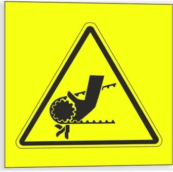 Výstraha - Nebezpečí vtažení ruky řetězem nebo ozubeným řemenem Samolepka 40 x 40 mm tl. 0.1 mm - arch 35 ks - Kód: 03011