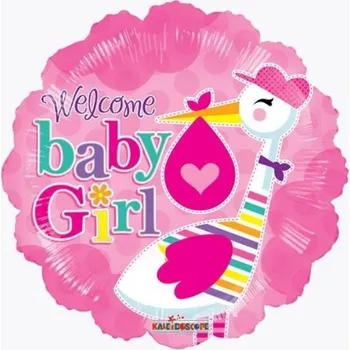 Foliový balonek s čápem Welcome baby girl 46 cm