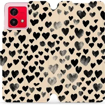 Pouzdro na mobilní telefon Flipové pouzdro Mobiwear - Motorola Moto G84 - VA51S Černá srdíčka (Knížkové flip pouzdro, obal, kryt na mobil Motorola Moto G84 - VA51S Černá srdíčka, materiál Umělá kůže + TPU - ochrana 360°, stojánek, silikonová vanička, magnetické zavírání)